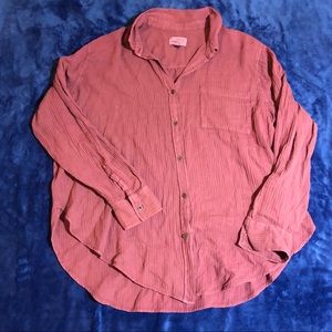 Dusty Pink Pleated Button-Down